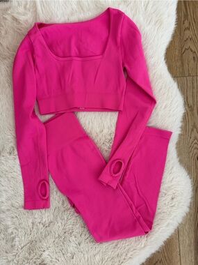 QQQ Bright Hot Pink Ribbed Two-Piece Active Set